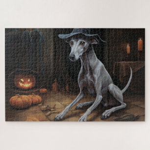 Puzzle Lévrier Italien Citrouilles Halloween Épouvantable