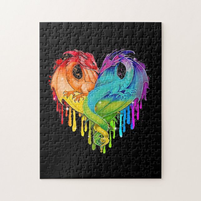 Puzzle LGBT Dragon Heart Rainbow Heart Dragon LGBT Pride (Vertical)