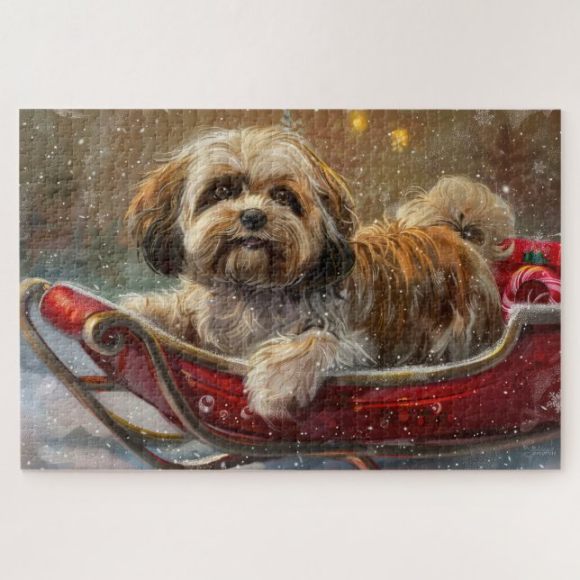 Puzzle Lhasa Apso Dog Christmas Festive (Horizontal)