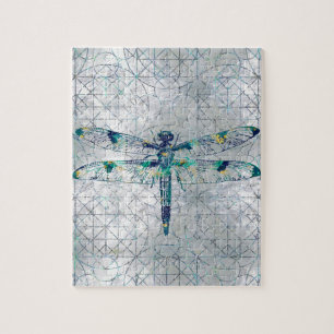 Puzzle Libellule de pierre gemme sur le motif sacré de la