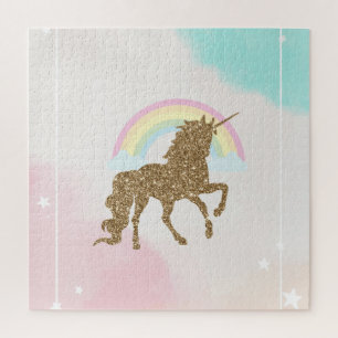 Puzzle Licorne Arc-en-Ciel Paillettes Dorées Tendance