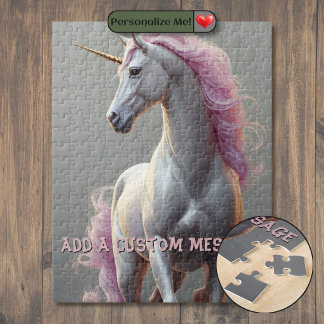 Puzzle Licorne blanche personnalisée avec crinière rose