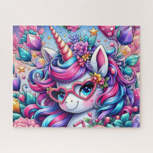 Puzzle Licorne Mignonne Avec Lunettes en Forme de Coeur