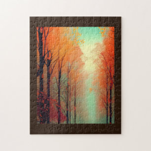 Puzzle Ligne de feuillage d'automne entre feuilles orange