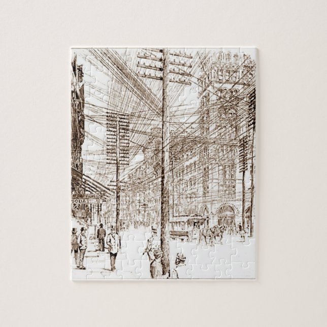 Puzzle Lignes de l'utilitaire Sepia Etching vintage (Vertical)