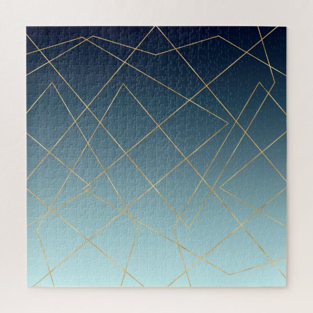 Puzzle Lignes d'or géométrique Design de dégradé bleu (Vertical)