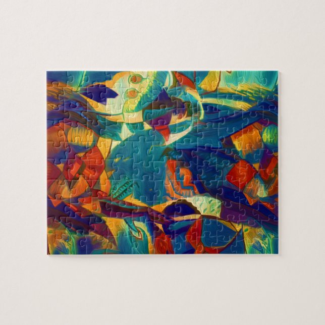 Puzzle Lignes Florales rouges bleues modernes Peinture d' (Horizontal)