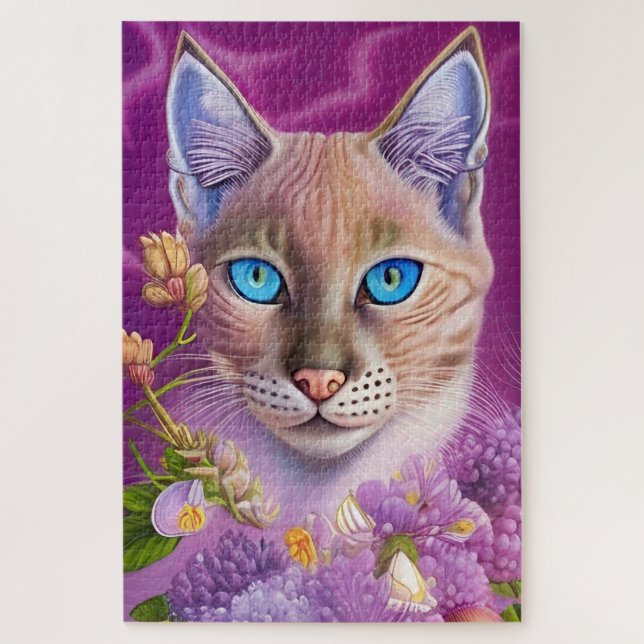 Puzzle Lilac Lynx pointe Chat siamois dans le violet (Vertical)