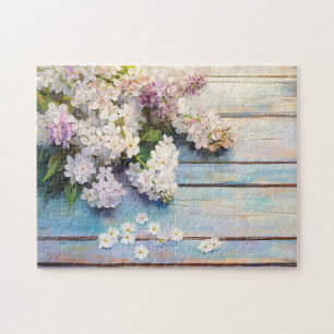 Puzzle Lilacs et marguerites sur Pastel Wood