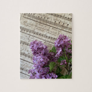 Puzzle Lilacs sur musique ancienne feuille