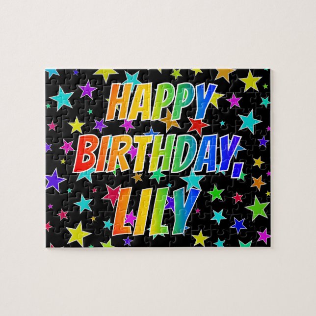 Puzzle "LILY" Prénom, Amusant "HEUREUX ANNIVERSAIRE" (Horizontal)