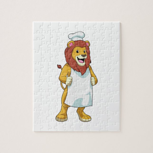 Puzzle Lion as Cook with Chef Cooking apron (Vertical)