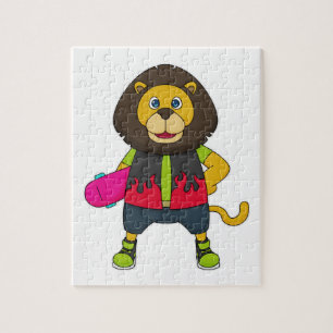 Puzzle Lion as skater with skateboard