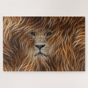 Puzzle Lion avec cheveux longs vous regardant