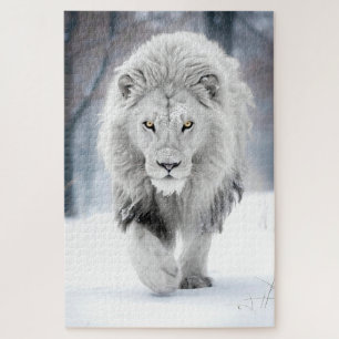 Puzzle Lion blanc majestueux en hiver Wonderland Design