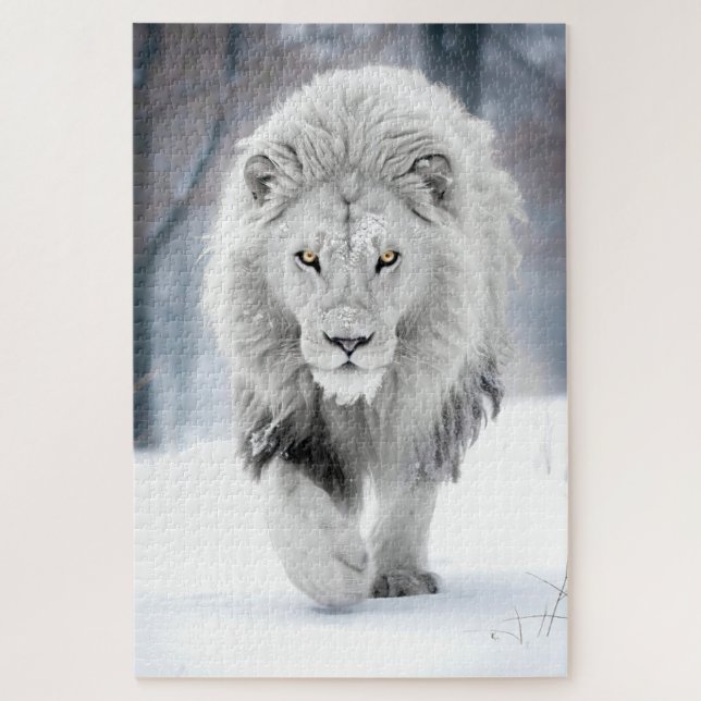 Puzzle Lion blanc majestueux en hiver Wonderland Design (Vertical)