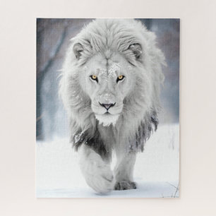 Puzzle Lion blanc majestueux en hiver Wonderland Design