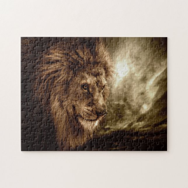 Puzzle Lion contre le ciel orageux (Horizontal)