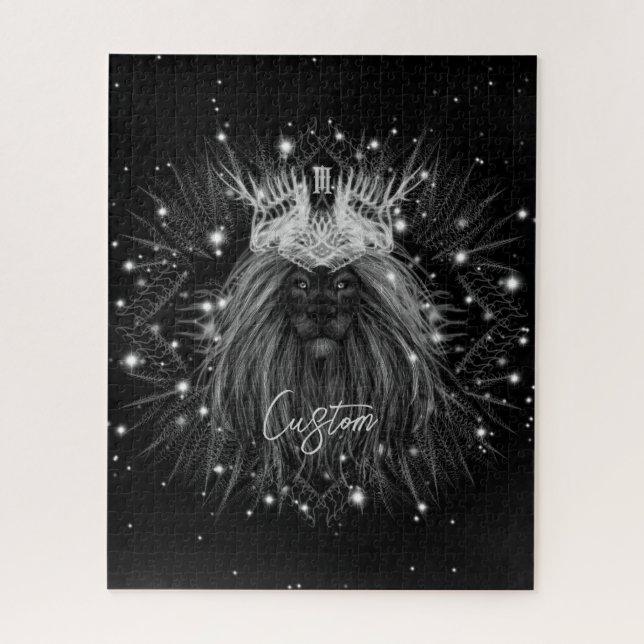 Puzzle Lion d'étoile avec monogramme de couronne (Vertical)