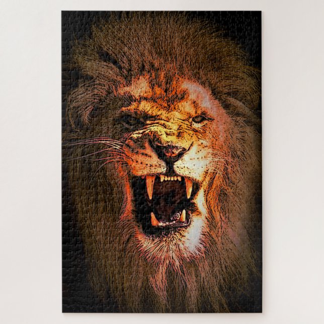 Puzzle Lion/lion rugissant au coucher du soleil/lion féro (Vertical)