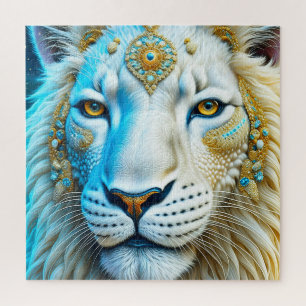 Puzzle Lion majestueux blanc et or