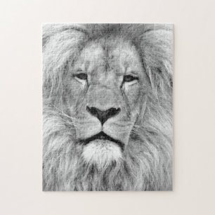 Puzzle Lion noir et blanc - Animaux photo d'art