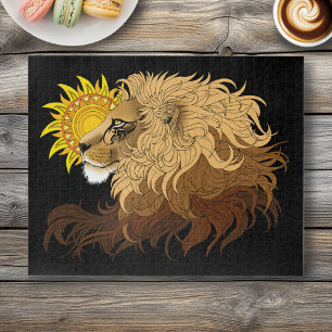 Puzzle Lion noir jaune Mandala Sun