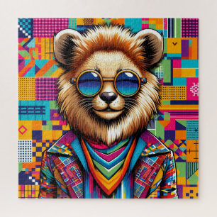 Puzzle Lion sur un arrière - plan géométrique coloré
