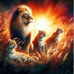 Puzzle Lions Et Tigres Dans Les Herbes Sauvages Du Couche