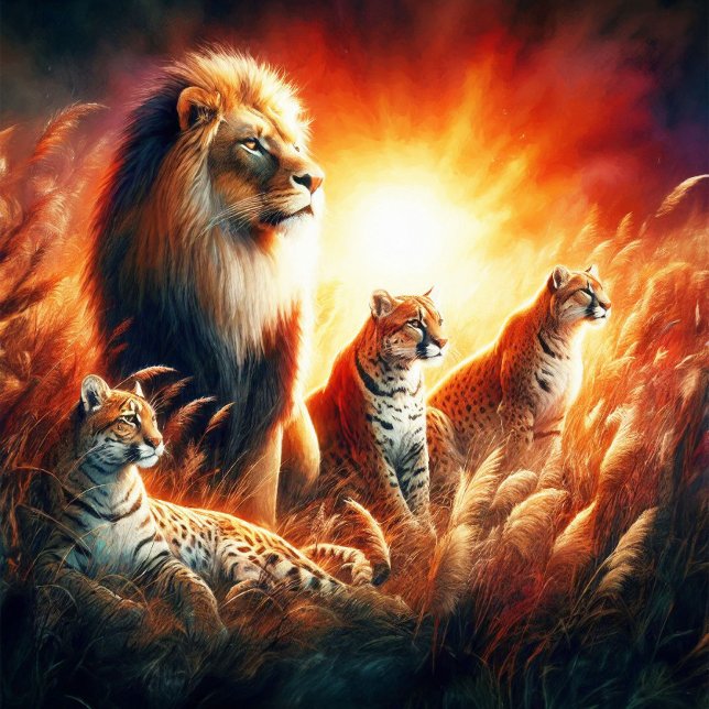 Puzzle Lions Et Tigres Dans Les Herbes Sauvages Du Couche (Roar with excitement as nature's beauty unfolds in Lions And Tigers puzzle.)
