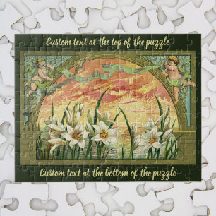 Puzzle Lis de Pâques vintage au lever du soleil et anges 