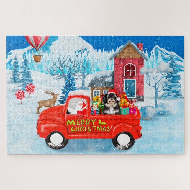 Puzzle Livraison de Noël de chien Havanais Camion neige (Horizontal)