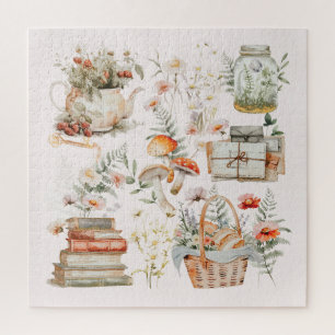 Puzzle Livres Champignons Floral Whimsical Cottagecore Ar