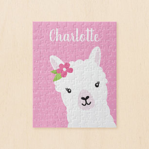 Puzzle Llama Alpaca rose florale Enfants personnalisés