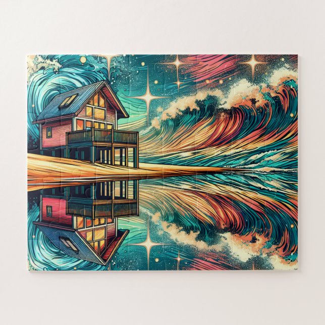 Puzzle Log Cabine sur la plage Ai Art (Horizontal)