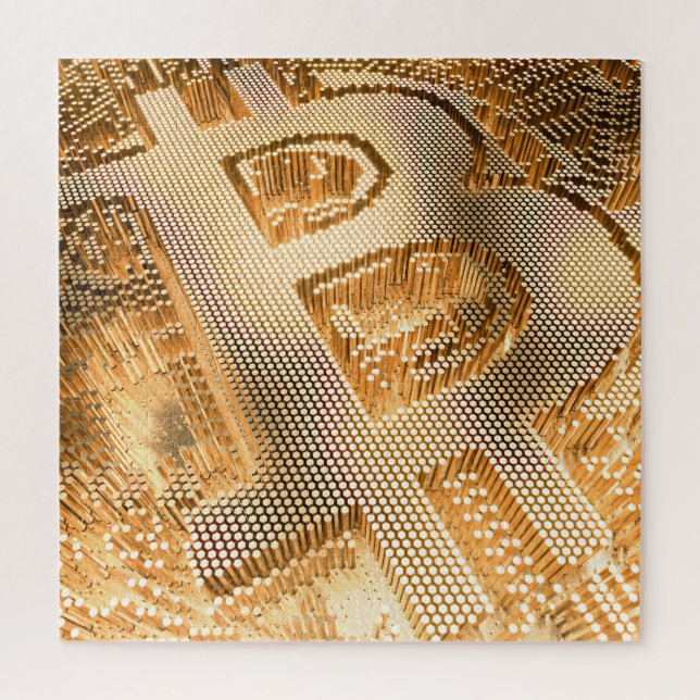 Puzzle Logo BTC Gold Bitcoin Digital CryptoCurrency (Vertical)