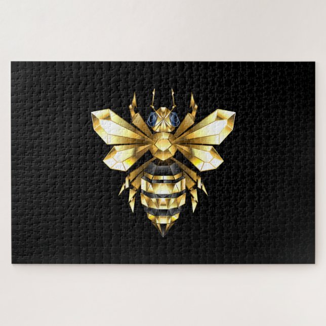 Puzzle Logo Faux Gold Foil Bee Polygonal sur Noir (Horizontal)