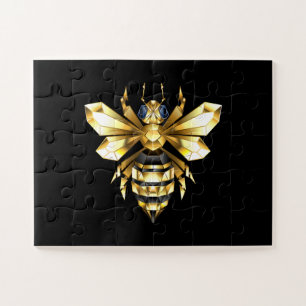 Puzzle Logo Faux Gold Foil Bee Polygonal sur Noir