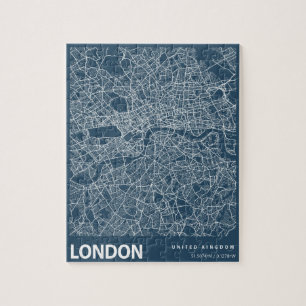 Puzzle London England City Map Line Art Blue Print