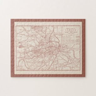 Puzzle London England Tube Railways Antique Sketch Map
