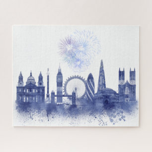 Puzzle Londres Skyline - Aquarelle bleue