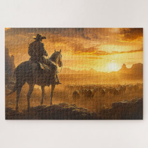 Puzzle Lone Cowboy au coucher du soleil