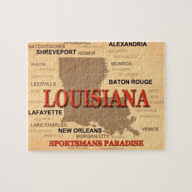 Puzzle Louisiana City and Towns State Pride Map (Horizontal)