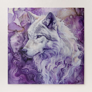 Puzzle Loup blanc sur abstrait violet