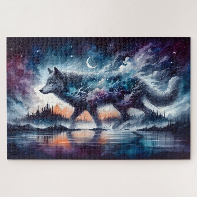 Puzzle Loup céleste marchant à travers les étoiles (Horizontal)