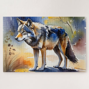 Puzzle Loup dans une aquarelle de forêt