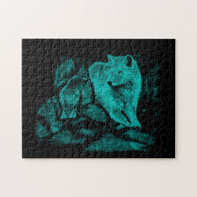 Puzzle Loup et corbeau dans la nuit (Horizontal)