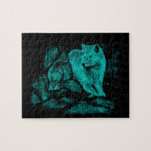 Puzzle Loup et corbeau dans la nuit
