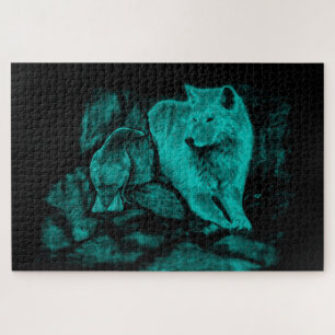 Puzzle Loup et corbeau dans la nuit
