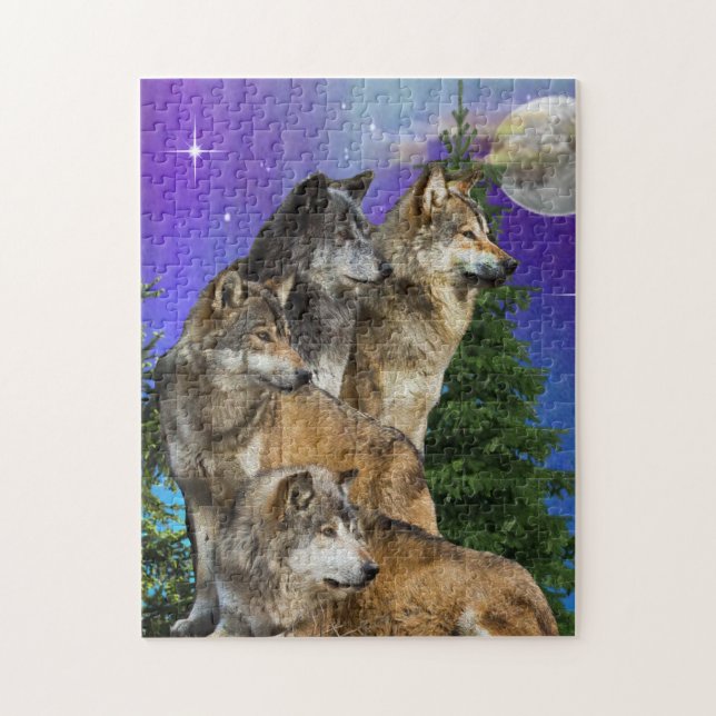 Puzzle loup et lune (Vertical)